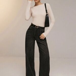 Chic Cream Top and Black Wide-Leg Pants